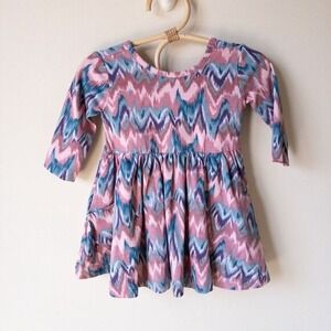 RuffleButts Pink and Blue Watercolor‎ Chevron Twirl Dress Baby Girl 18-24M